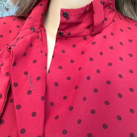 SOLD Vintage 70s 80s Albert Nipon Midi Shirt Dress Red polkadot pleated small - Picture 11 of 16